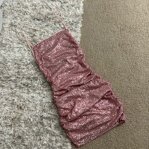 Low back baby pink sequin dress
